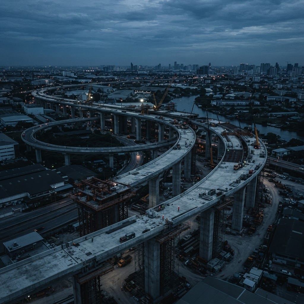 Civil engineering infrastructure design, aerial view